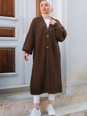 Orgu Detaylı Uzun Hırka Kahverengı Orgu Detaylı Uzun Hırka Kahverengı