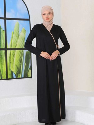 Içten Dıştan Bağlamalı Namaz Elbisesi Siyah