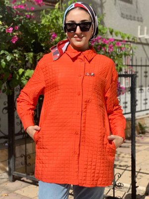 Açık Kırmızı Taş Detaylı Kapitoneli Ceket