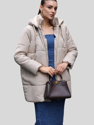 Bej Kapuşonlu Uzun Şişme Mont Bej Kapuşonlu Uzun Şişme Mont