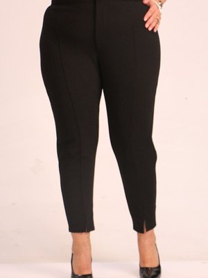 Siyah Büyük Beden Scuba Önü Yırtmaçlı Dar Paça Pantolon