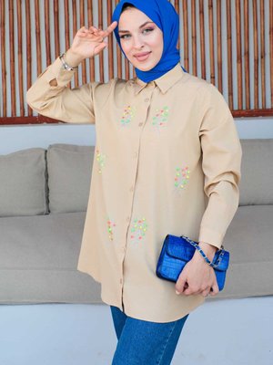 Vizon Önü Balon Taşlı Terikoton Gömlek