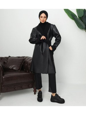 Suni Deri İçi Kürklü Trençkot