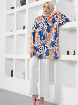 Desenli Gömlek Saks Mavisi