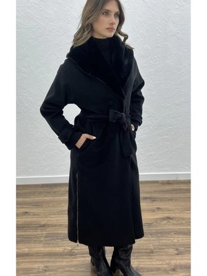 Fransız Boy Kürklü Kaşe Kaban Siyah