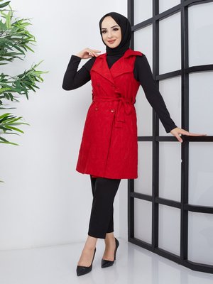 Kırmızı Aishe Kuşaklı Yelek