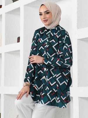Desenli Gömlek Zümrüt Yeşili