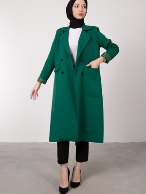 Blazer Görünümlü Uzun Kap Zümrüt