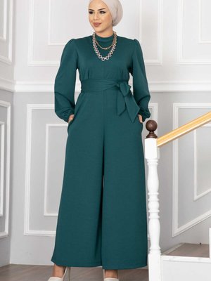 Gizli Cep Detaylı Kuşaklı Scuba Tulum