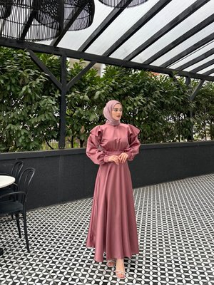 Cindy Gül Kurusu Tesettür Abiye Elbise