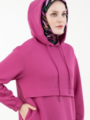 Örme Fitilli Kumaş Kapüşonlu Tunik