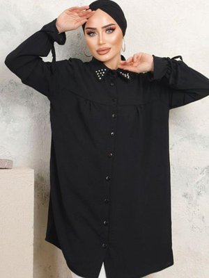 Yakası Taşlı Tunik Siyah