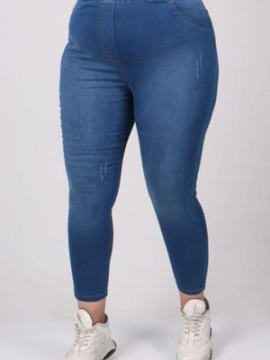 Büyük Beden Beli Lastikli Dar Paça Kot Mavi Pantolon