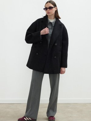 Kruvaze Cep Detaylı Kaban Siyah