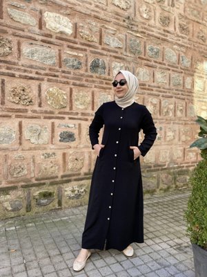 Sade Günlük Cepli Düğmeli Tam Boy Ferace