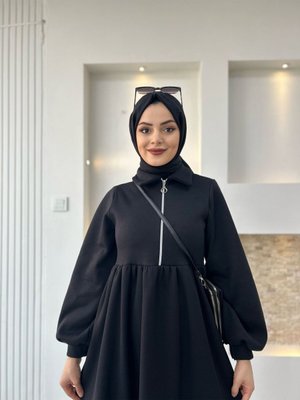 Önü Fermuarlı İplik Elbise