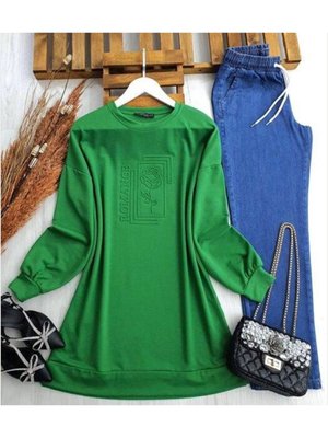 Gül Kabartma Baskılı Tunik