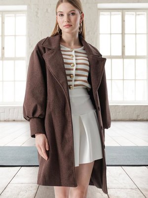 Kahve Balon Kol Uzun Kaşe Kaban Kahve Balon Kol Uzun Kaşe Kaban