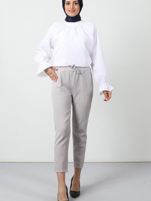 Beli Lastikli Pantolon Gri Beli Lastikli Pantolon Gri