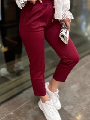 Zülal Beli Lastikli Cepli Pantolon Bordo