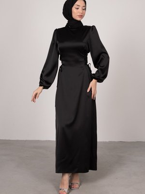 Yandan Çapraz Bağlamalı Saten Abiye Elbise