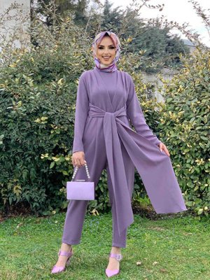 Bel Bağlama Detaylı Yarım Boğaz Detay Tulım Lila