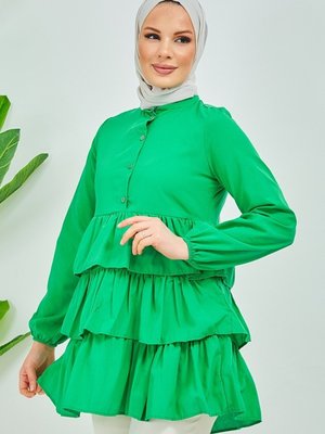 Birsu Kat Kat Fırfırlı Tunik Yeşil Birsu Kat Kat Fırfırlı Tunik Yeşil