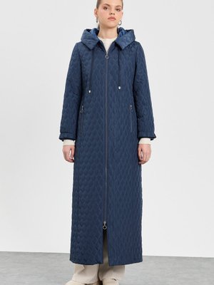 Kapüşonlu Kapitone Manto İndigo