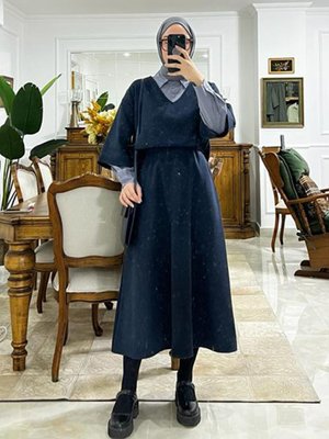 Lacivert Süveter Kaşe Etek Takım & Buz Gri Kısa Gömlek I Melek