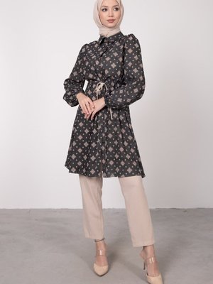 Mini Motif Desenli Düğmeli Tunik Haki Mini Motif Desenli Düğmeli Tunik Haki