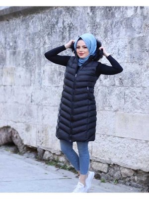 Uzun Boy Kürklü Kapüşonlu Yelek