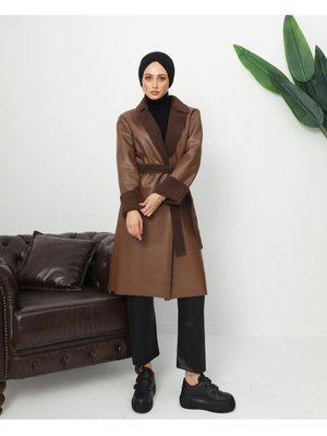 Suni Deri İçi Kürklü Trençkot