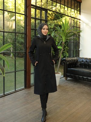 Bileği Çizgili Kapüşonlu Trençkot