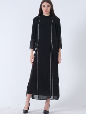 Siyah Taş Detaylı Abiye Elbise Siyah Taş Detaylı Abiye Elbise