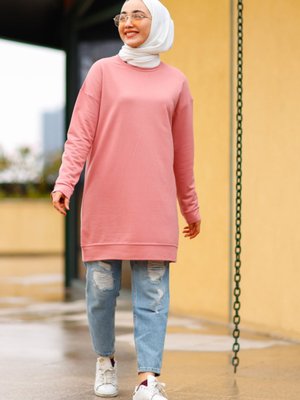 Gül Rengi Düşük Omuzlu Sweatshirt Gül Rengi Düşük Omuzlu Sweatshirt