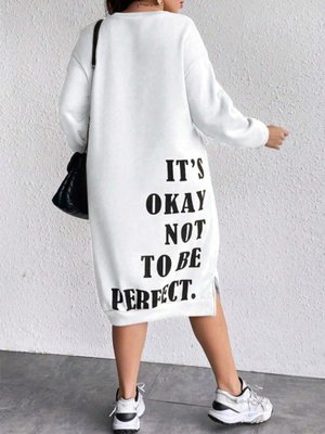 Beyaz It's Okay Not To Be Perfect Baskılı Bisiklet Yaka Tesettur