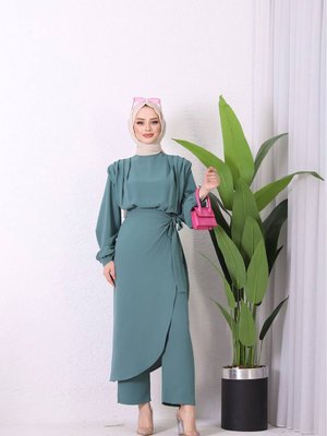 Xxl Butik Kadın İthal Kumaş Etekli Tesettür Tulum Mint Xxl Butik Kadın İthal Kumaş Etekli Tesettür Tulum Mint