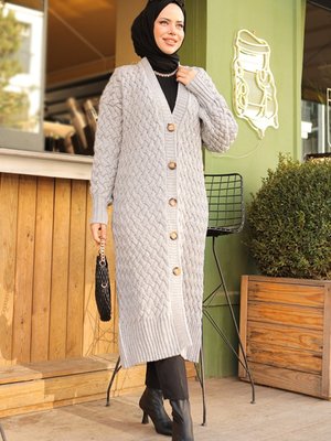 Örgülü Triko Hırka Gri Örgülü Triko Hırka Gri