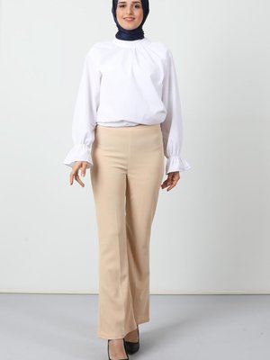 Beli Lastikli Ispanyol Pantolon Krem Beli Lastikli Ispanyol Pantolon Krem