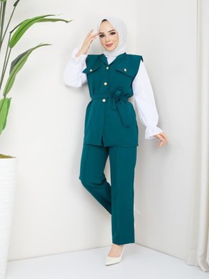Yelekli Lü Takım Zümrüt Yeşili