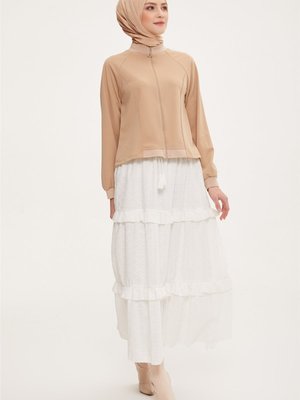 Katlı Brode Etek Ekru