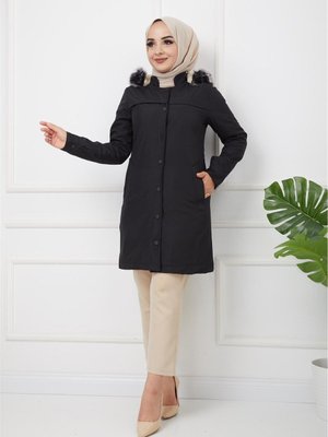 Önü Çıtçıtlı Bonik Mont Siyah