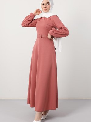 Kemerli Kloş Elbise Pembe Kemerli Kloş Elbise Pembe
