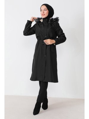 Siyah Beli Bağcıklı Mont
