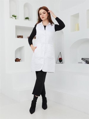 Gömlek Yaka Kapitone Yelek Beyaz Gömlek Yaka Kapitone Yelek Beyaz