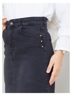 Doğal Kumaşlı Yıldız Rivetli Kot Etek Siyah