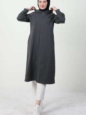 Tam Boy Fermuarlı Kap Koyu Gri Tam Boy Fermuarlı Kap Koyu Gri