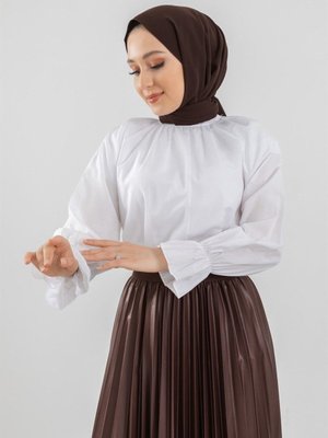 Kolu Büzgülü Poplin Gömlek