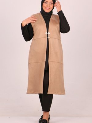 Vizon Büyük Beden Parçalı Nubuk Yelek