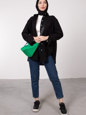 Dokulu Kumaşlı Cep Detaylı Tunik Siyah Dokulu Kumaşlı Cep Detaylı Tunik Siyah